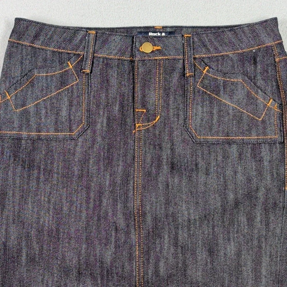 Rock & Republic Skirt Womens 27‎ Blue Denim Contrast Stitching Casual